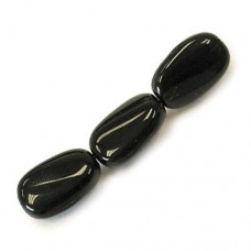 Jet Wavy Flat Oval Czech Beads, strand of 13 beads