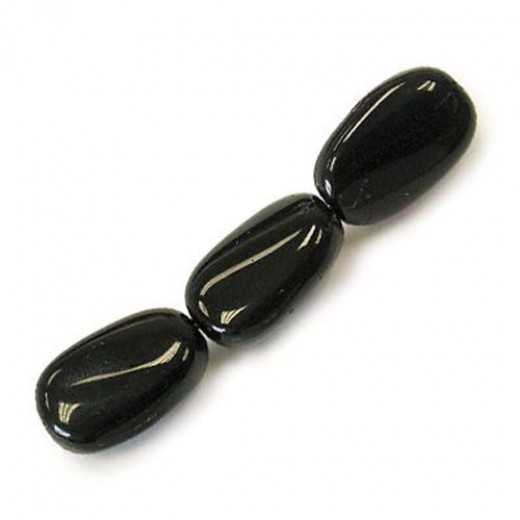 Jet Wavy Flat Oval Czech Beads, strand of 13 beads