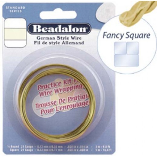 20 Gauge Fancy Square German Style Wire, 2M, Non Tarnish Brass