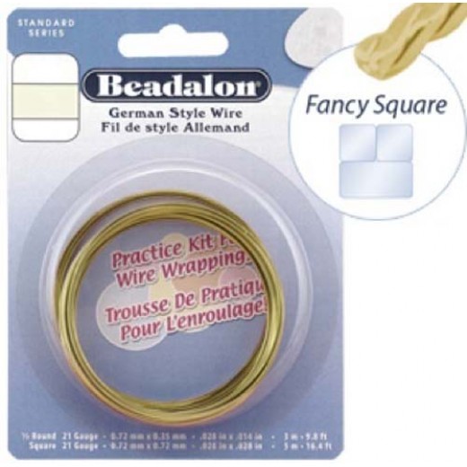 22 Gauge Fancy Square German Style Wire, 3.5M, Non Tarnish Brass