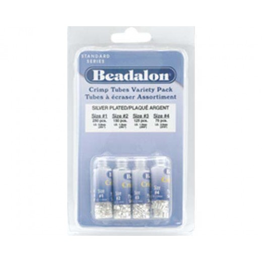 Beadalon Crimp Tube Variety Pack, Mixed Sizes, Silver Plated