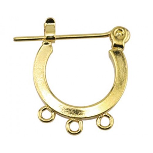 Ear Wire Hoops With 3 Rings, 9.5mm, Gold Plated, 2 pairs