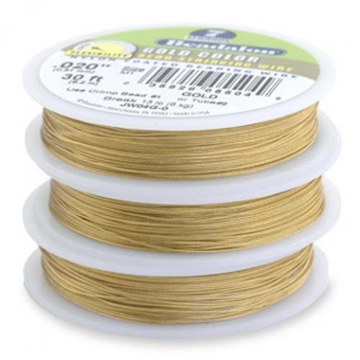Gold Colour 0.018" 7 Strand Beadalon Beading Wire, 30ft Reel, JW03G-0