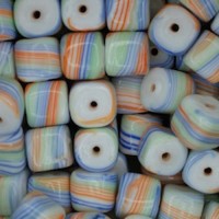 Ceramic Glazed 9mm Cube, Orange & Blue, Pack of 10
