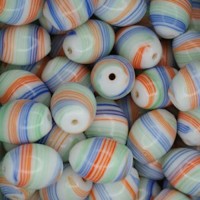Ceramic Glazed 12x18mm Oval, Orange & Blue, Pack of 10