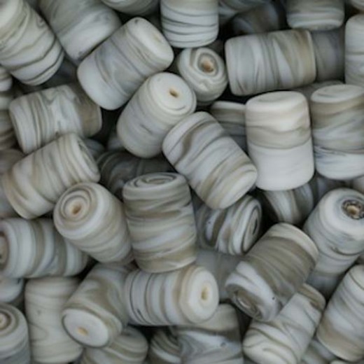 Matte Glass Swirls, 10 x 14mm Tubes, Grey, Pack of 10