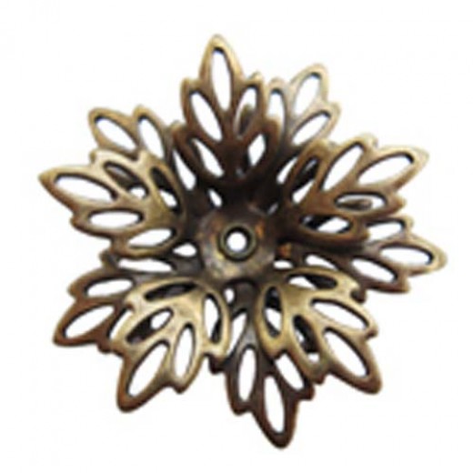 Antique Brass Dianthus Filigree Flower Component Link Drop Pendant, Kabela Designs, Vintage Style, 30mm x 30mm, 1 piece