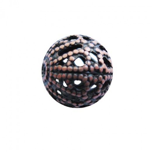 Kabela Round Filligree Bead, Antique Copper, 10mm