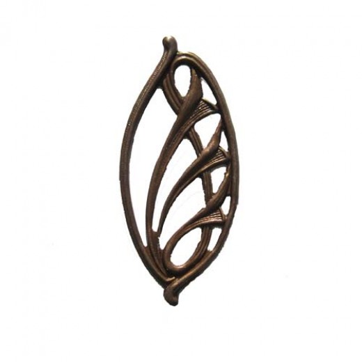 Rustic Sable Brass Linear Filigree Open Leaf Connector Link Pendant Drop, Kabela Designs, Vintage Style, 46mm x 20mm, 1 piece