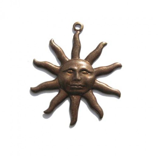 Rustic Sable Brass Sun Face Component Pendant, Kabela Designs, Vintage Style, 30mm x 26mm, 1 piece
