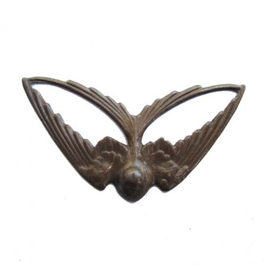 Rustic Sable Brass Wings Of Love Bird Component Link Drop Pendant, Kabela Designs, Vintage Style, 41mm x 21mm, 1 piece