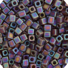Miyuki 4mm Cubes, Dark Brown Rainbow Opaque Iris Matte - 0134FR, Approx 20 Grams