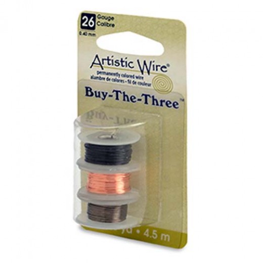 26 Gauge Three Pack of wire, Black, Natural and Antique Brass, 4.5m of each