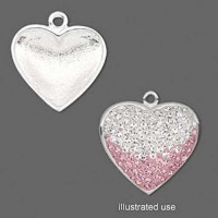 Heart Shaped Charm Bezel, 20 x 19mm, Pack of 2, Rhodium Plated