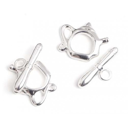 15 x 19mm Kettle Toggle Clasps, Silver, Pack of 2