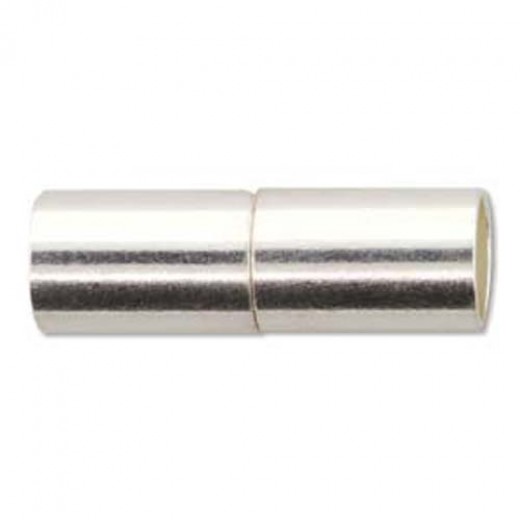 22.5mm Glue-in Magnetic Tube Clasp, 6.2mm I.D, Silver, Pack of 2