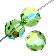 Peridot AB Preciosa 6mm Round Crystals on 5" Strand, 21 pieces