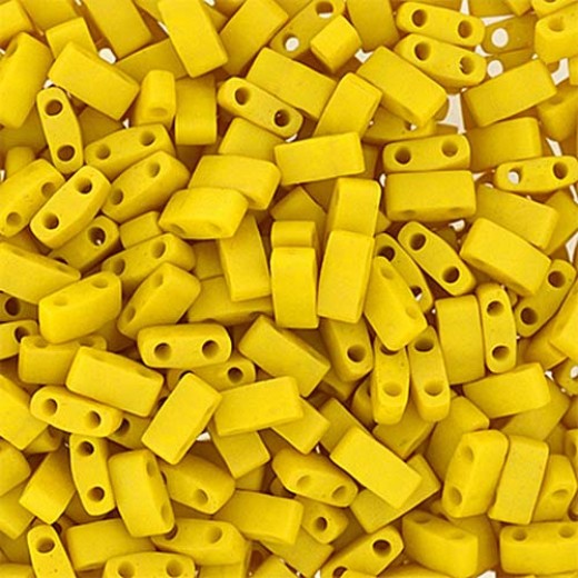 Mustard Opaque Matte Half Tila Beads, colour 2311, 50 Grams approx.