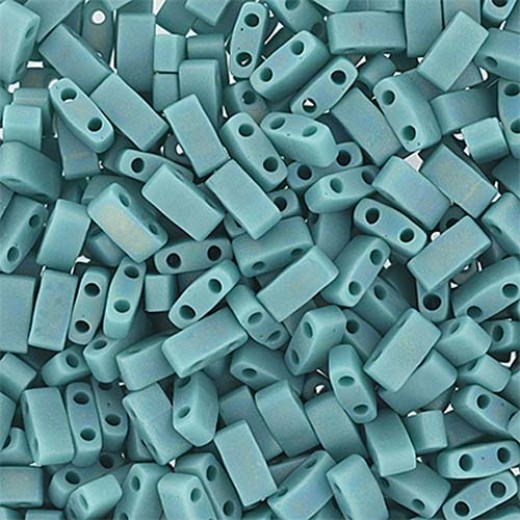 Turquoise Opaque AB Matte Miyuki Half Tila Beads, colour 0412FRV, 5.2g approx.