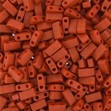 Dark Orange Opaque Matte Miyuki Half Tila Beads, colour 2315V, 5.2g approx.