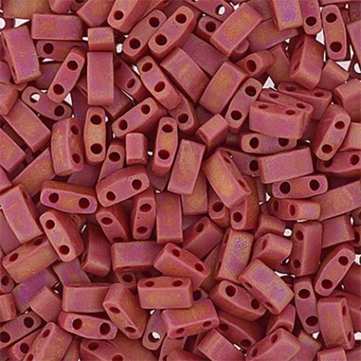 Red Opaque AB Matte Miyuki Half Tila Beads, colour 0408FR, 5.2g approx.