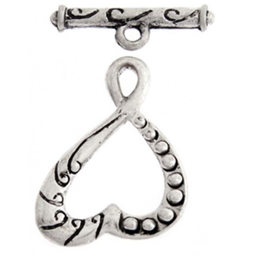 26mm Heart Fancy Toggle Clasp, Antique Silver, Pack of 2