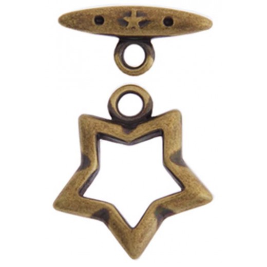 15mm Fancy Star Toggle Clasps, Antique Copper, Pack of 2 clasps