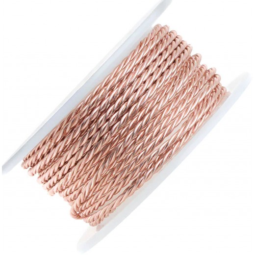18 Gauge (1.02 mm), Twisted Artistic Wire in Rose Gold plating, sold by the metre