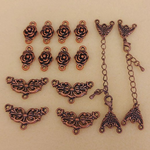 One Off Wonder Bundle of Antique Copper Mixed Connectors with Pretty Details