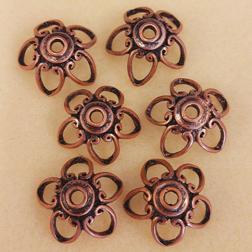One Off Wonder Antique Copper Large Flower Bead Frames, 27mm, Pack of 6