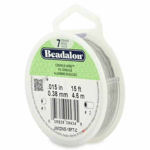 Satin Silver colour Beadalon 7 Strand Crinkle Wire, 0.018" diameter, 15ft reel