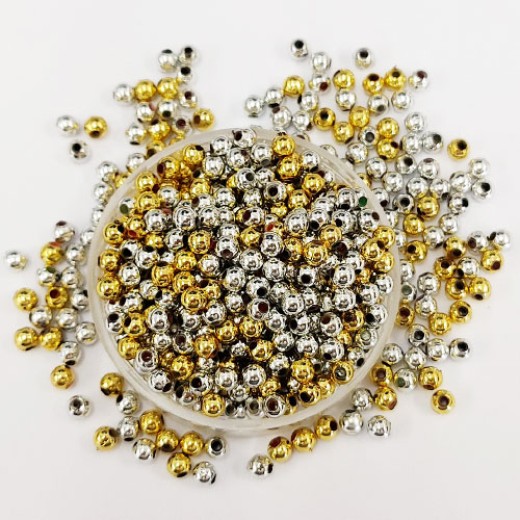 4mm Round Acrylic Shiny Silver And Gold Beads, Approx. 500