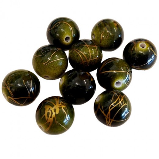 Acrylic Veined Beads, Khaki Round, 18mm, Pack of 10