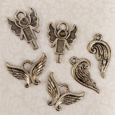 Angel & Wings Charms, Mixed Charm Pairs, 6 pieces