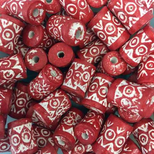 Medium Clay Tube Beads, Red, Bulk Bag Approx. 250g