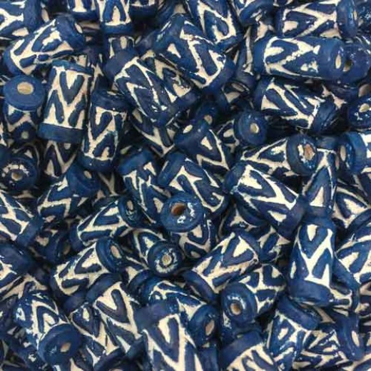 Long Clay Tube Beads, Dark Blue, Pack of 10