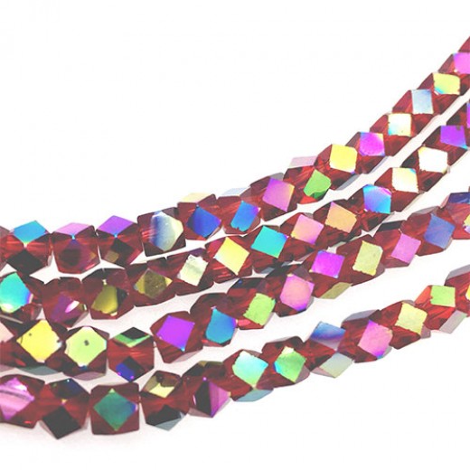 Faceted Clear Glass Strand, 4mm, 94 Beads Per Strand, Red Rainbow