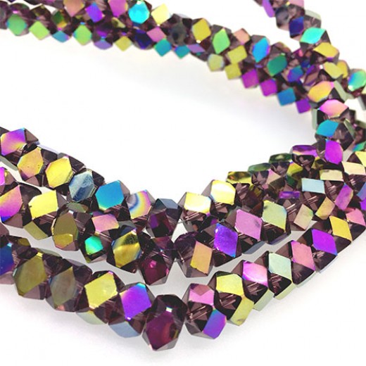 Faceted Clear Glass Strand, 8mm, 66 Beads Per Strand, Purple Rainbow