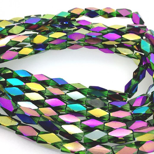 Faceted Clear Glass Strand, 13x7mm, 32 Beads Per Strand, Green Rainbow