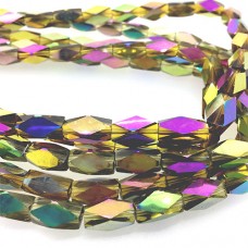 Faceted Clear Indian Glass Strand, 13x7mm, 32 Beads, Yellow Rainbow