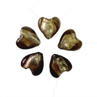 12 x 13mm Foiled Glass Heart Beads, Black, Pack of 5