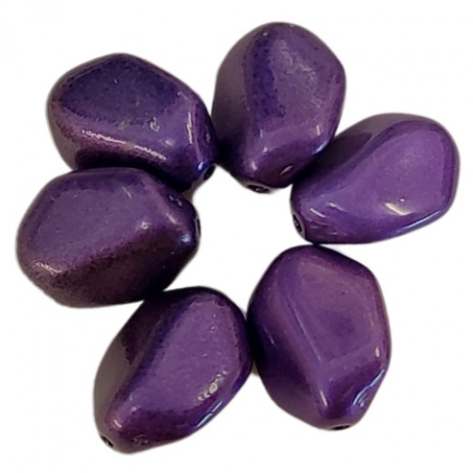 Glass Icy Stone 15x12mm Purple Metallic, Pack of 6