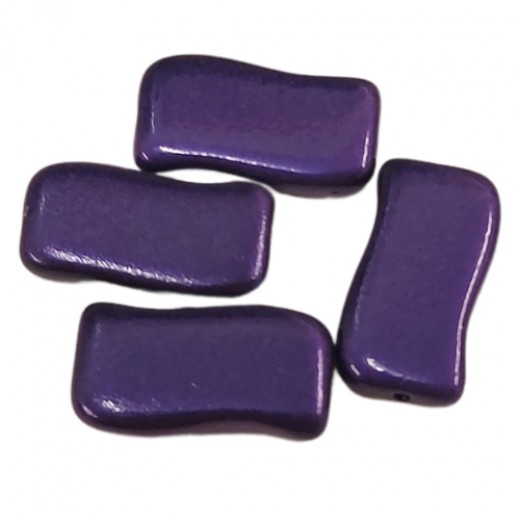 Glass Icy Stone 20x12mm Wavy Rectangle Purple Metallic, Pack of 4