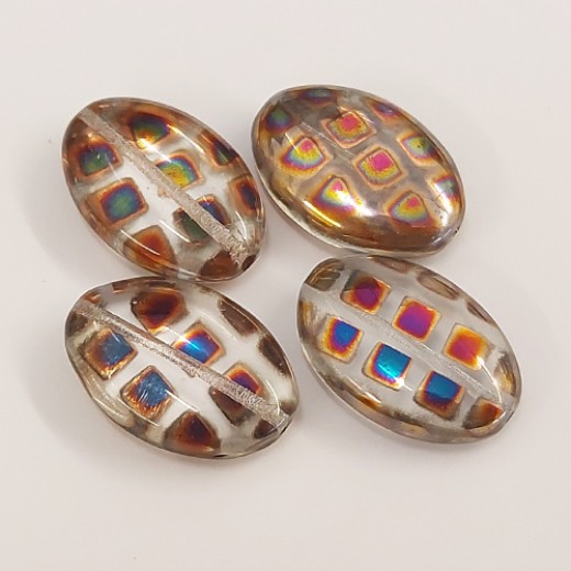 Nizan Pattern 20 x 14mm Flat Oval Beads, Pack of 4
