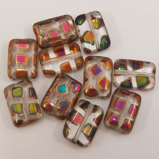 Nizan Pattern 12 x 8mm Flat Rectangle Beads, Pack of 10