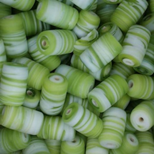 Matte Glass Swirls, Tube 14 x 10mm, Green, Wholesale Bag 250gr