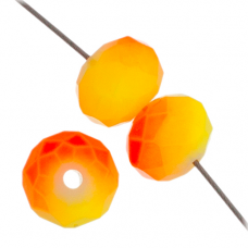 6 x 8mm Crystal Donuts, 2 Tone Neon Orange / Yellow, Strand of 30 Beads