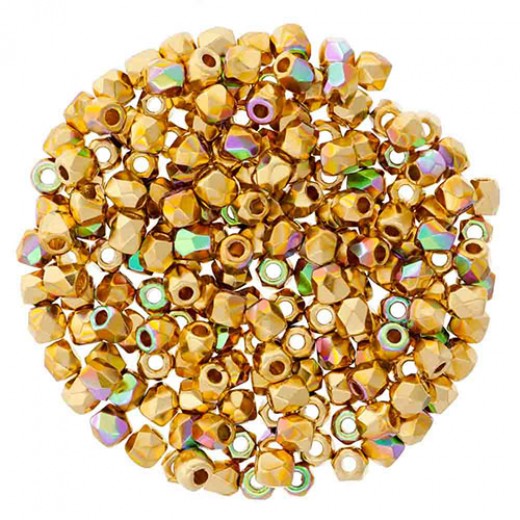 24Kt Gold Plate AB Finish 3mm Firepolished Beads, Strand of 50pcs