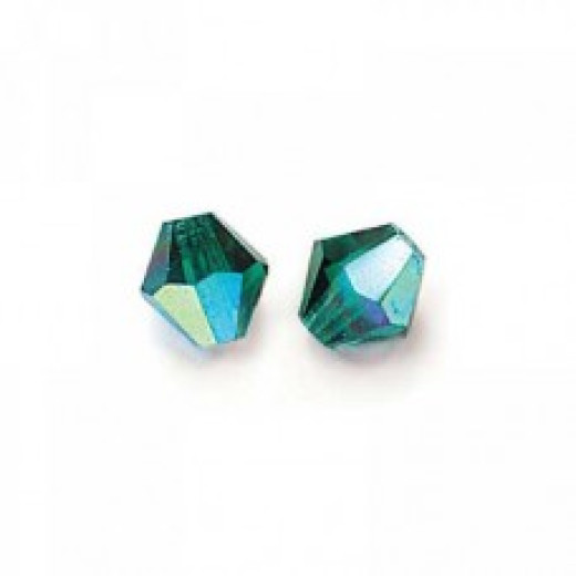 Emerald AB, 4mm, Czech Machine Cut Preciosa Bicones, Bag of 48 pieces