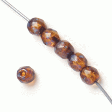Transparent Topaz Marble Coated 4mm Firepolished beads, pack of approx. 50 beads